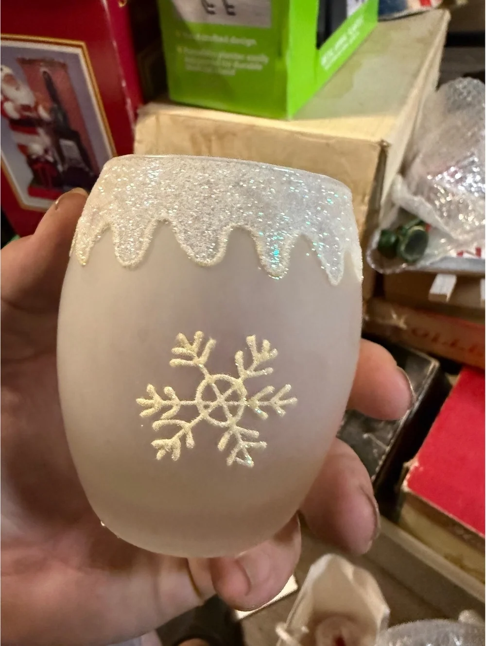 Boscovs Holiday Frosted Glass Candle Holder with Snowflake Design [COPY]
